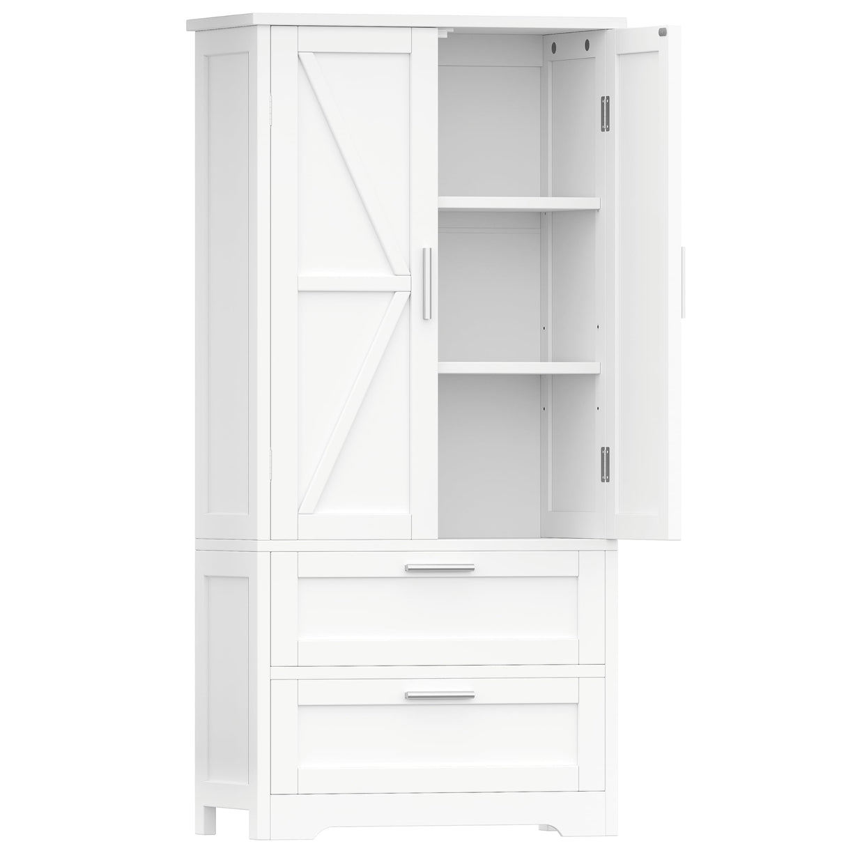 Keehusux 50.4" H Bathroom Storage Cabinet, Modern Floor Cabinet with Adjustable Shelf, Small Pantry with 2 Doors & Drawers, Storage Cabinet for Bathroom, Living Room, Kitchen, White KES007WCWG Keehusux