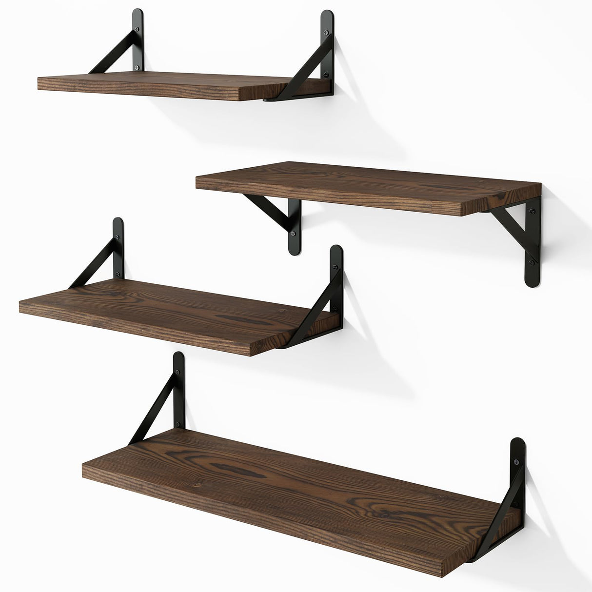 YGEOMER Floating Shelves, Rustic Wood Shelves, 4 Sets of Wall Mounted Shelf for Bathroom Decor, Bedroom, Living Room and Plants (Distressed Pine) YGEOMER