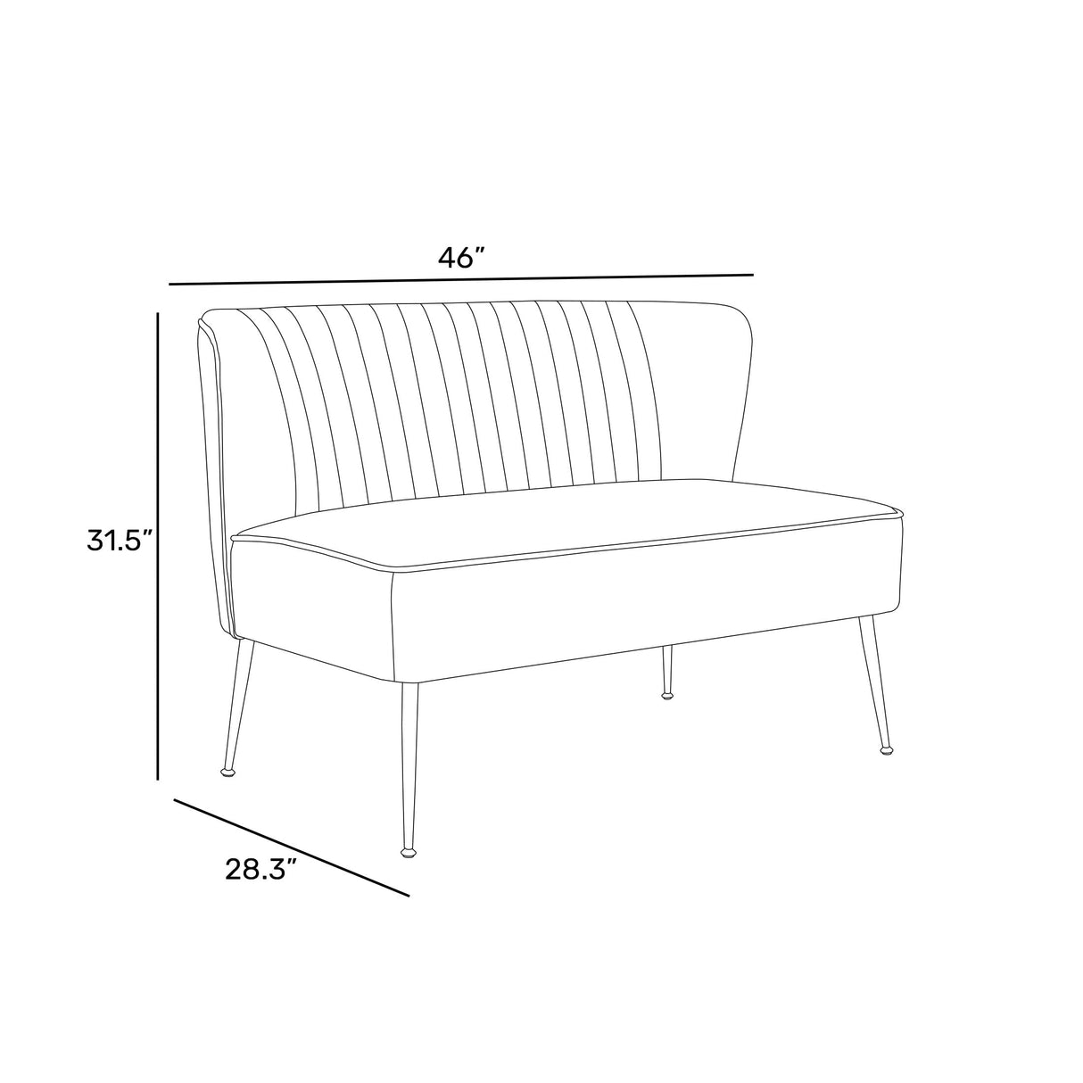 COSTAELM Alaia 46" Contemporary Wide Upholstered Velvet Loveseat Sofa Couch with Golden Metal Legs for Living Room, Black Costaelm