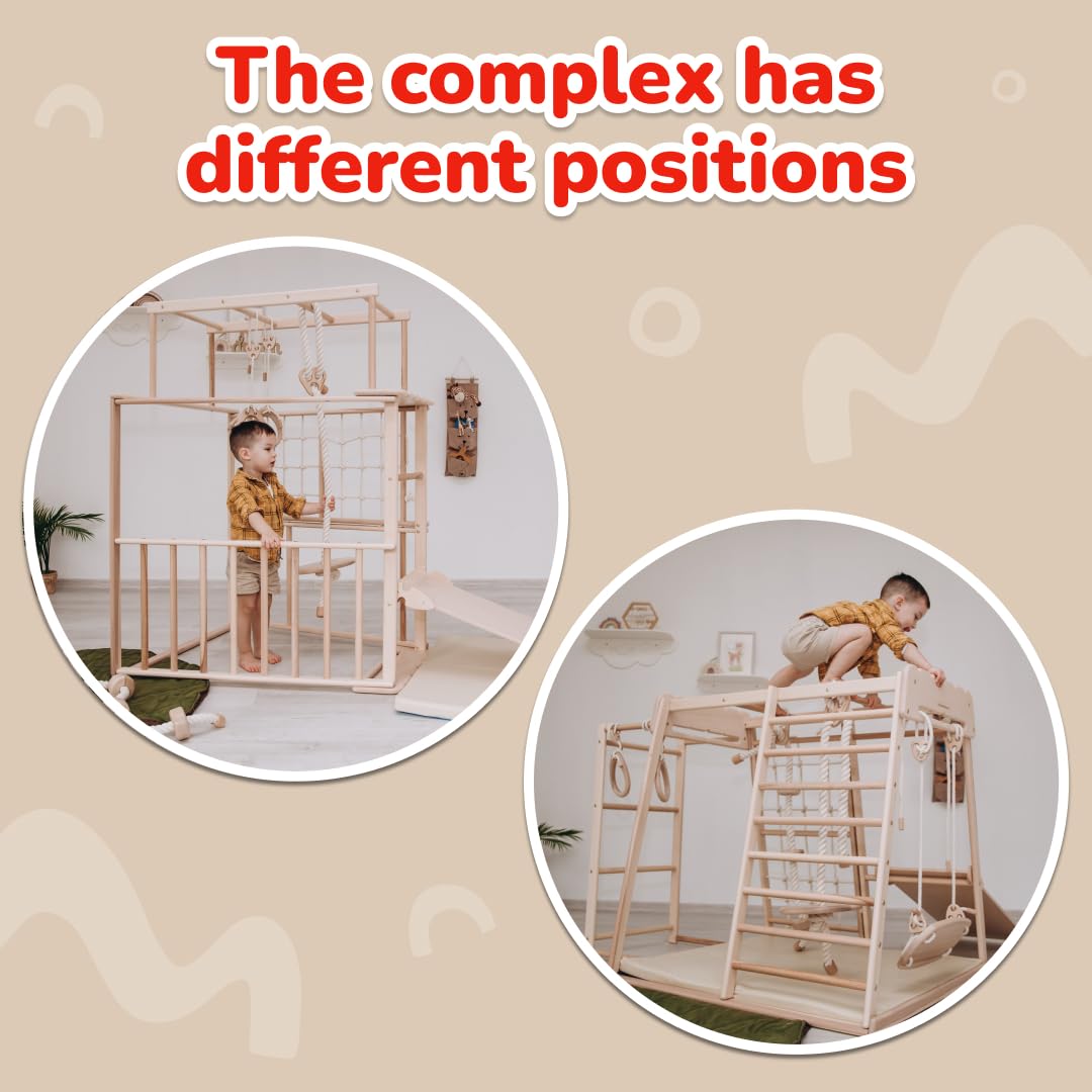 Woodandhearts Indoor Playground, Made in EU Jungle Gym for Kids Ages 1-4, Toddler Jungle Gym, Kids Playground, Jungle Gym for Kids Ages 1-4, Toddler Jungle Gym, Montessori Play Gym Wood And Hearts