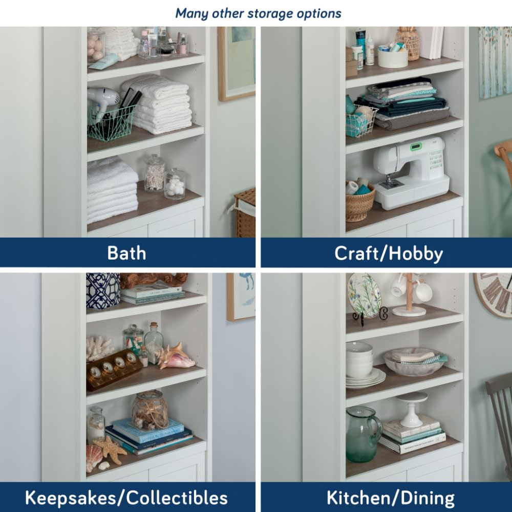 Sauder Cottage Road Book Shelf, Bookshelf with Storage, Library Bookcase with Doors and Adjustable Shelves, in Soft White Finish Sauder