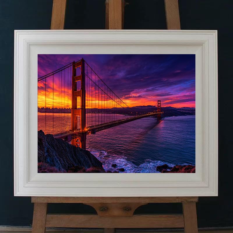 Diamond Art Kits Golden Gate Bridge, San Francisco at Sunset Crystal Rhinestone Diamond Painting, Landscape Paint by Numbers Kit for Adults for Home Wall Decor 12x16 inch CDYCNXZ