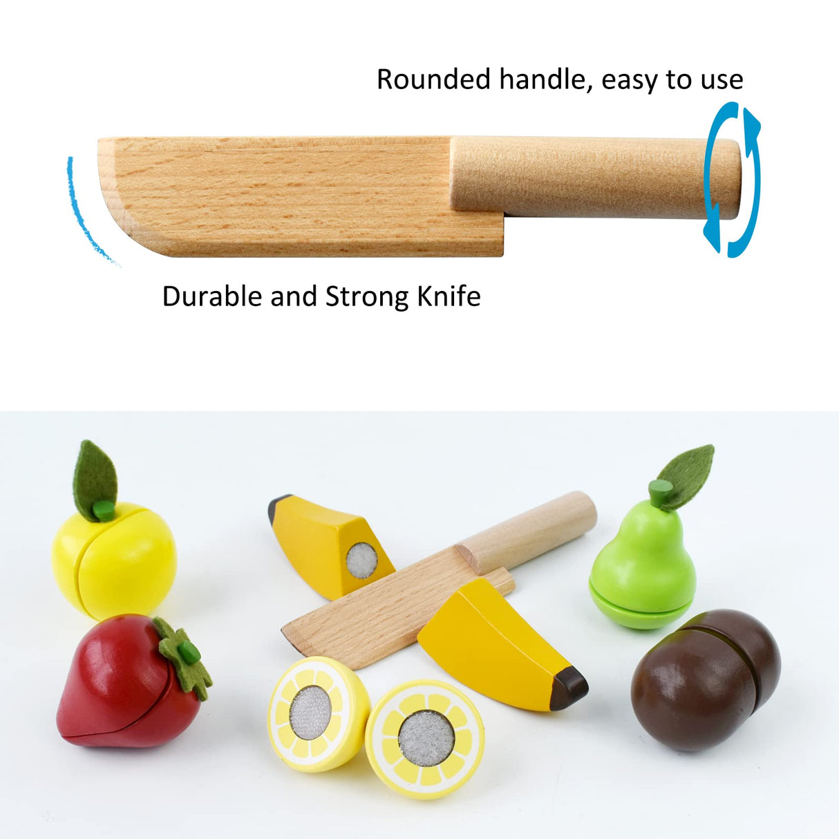 PairPear Wooden Play Food Cutting Fruit Set - Wooden Toys for Toddlers Toy Food Play Kitchen Accessories PairPear