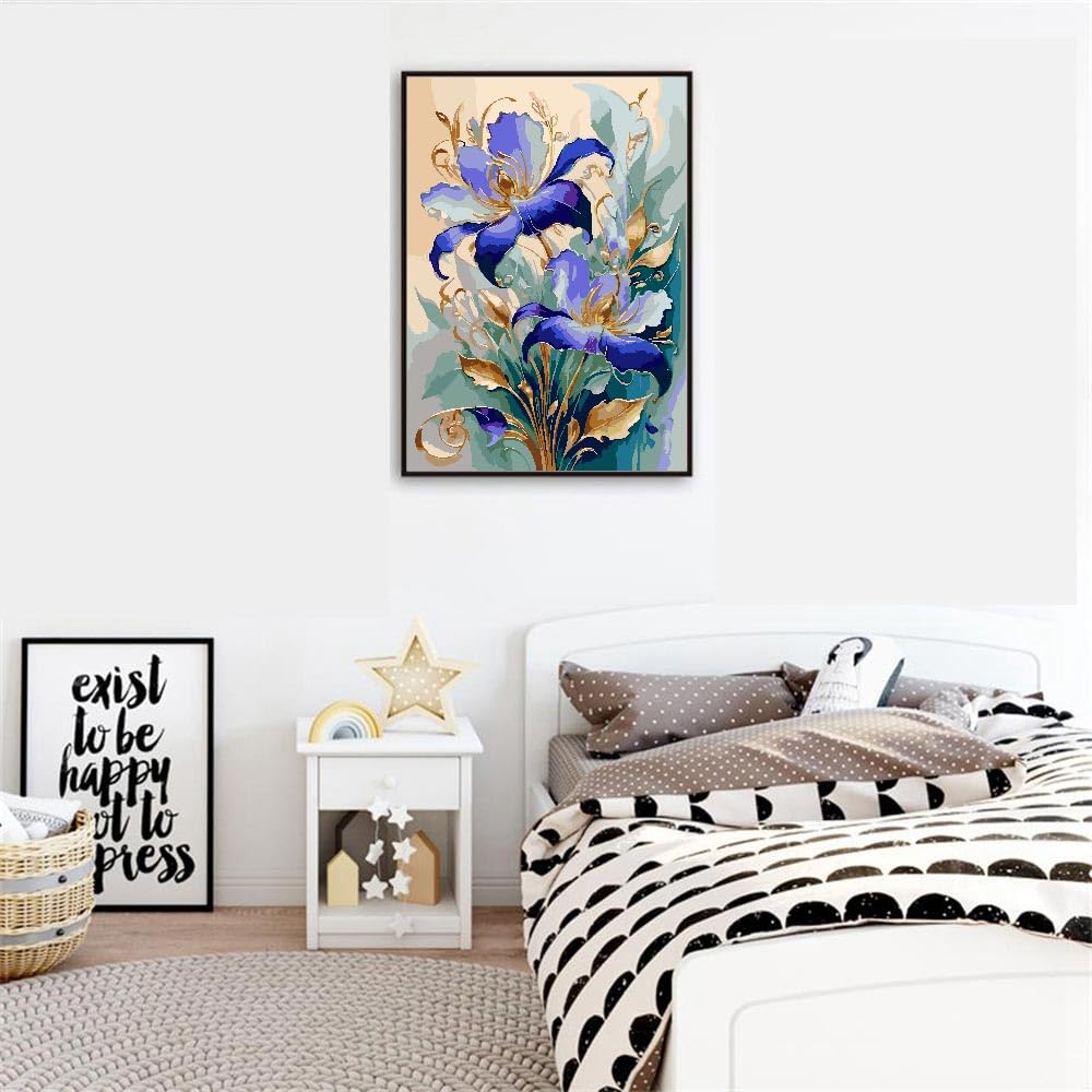 Fuinkqe Paint by Numbers Kit for Adults Beginners - Flower Easy Acrylic Adult Paint by Number on Canvas, DIY Drawing Paintworks Artwork, Without Frame for Home Wall Decor (16x20 inch) Fuinkqe