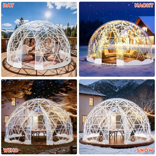 Gasgo Garden Dome Tent, 12 x 7.2 ft Outdoor Clear Bubble Tent for 2-4 Person, All-Weather Geodesic Dome Greenhouse with Window & Door, PVC Transparent Tent for Patio, Camping, Party (12FT - White) Gasgo