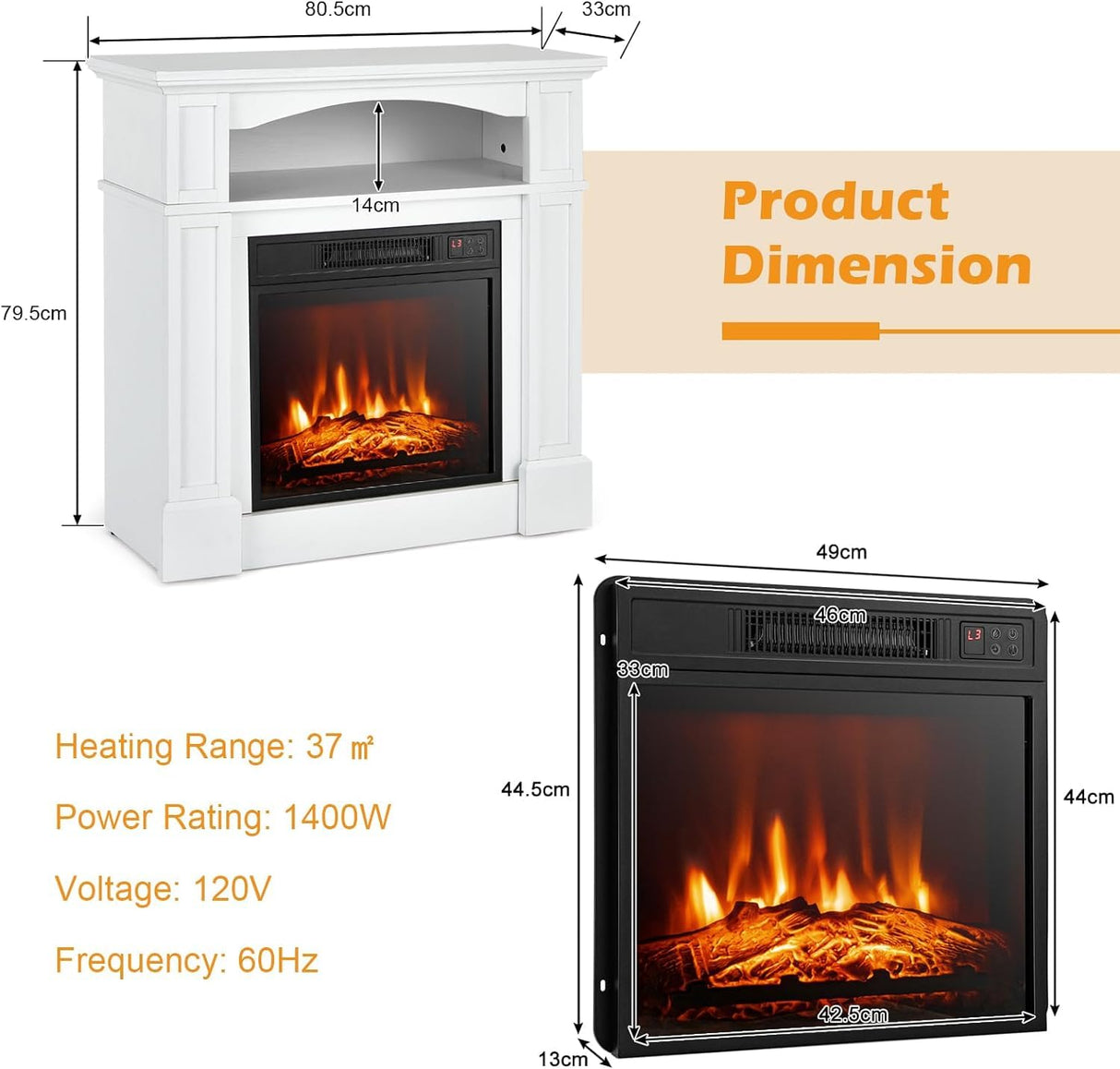 OFFICEJOY Electric Fireplace with Mantel, 32’’ Freestanding Fireplace Realistic Flame with Thermostat, 3 Brightness & Remote Control, Electric Fireplace Heater with Temperature Control & Timer (White) OFFICEJOY