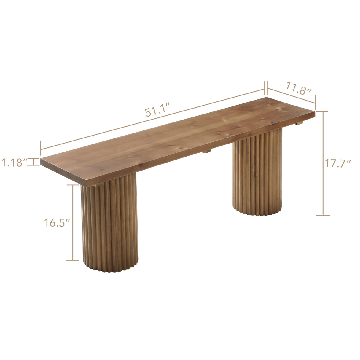 WINWY Fluted Wood Bench, 51" Farmhouse Solid Wood Bench Seat for Entryway, Dining Room, Indoors and Outdoors, Rounded Leg, Easy Assembly, Natural WINWY