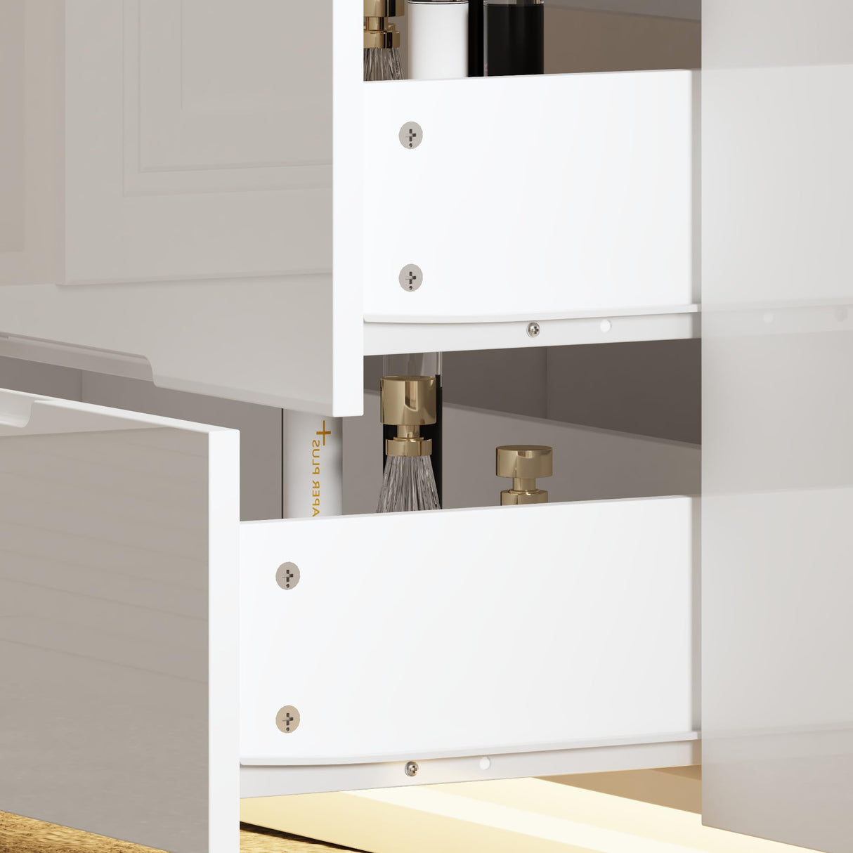 AGOTENI 63" W Closet Island with 16 Drawers, Glass Top & Lights, Modern Wooden Armoire Wardrobe Island with Drawer Organizers & Glossy Finish for Walk-in Closet Bedroom, White AGOTENI