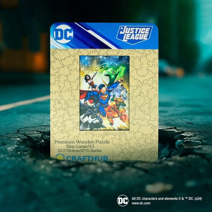 Crafthub DC Wooden Puzzles for Adults – A3 Size with 202 Pieces Wood Puzzles – Justice League Heroes – Jigsaw Puzzles with Unique Shapes – 10" x 15.3" CRAFTHUB