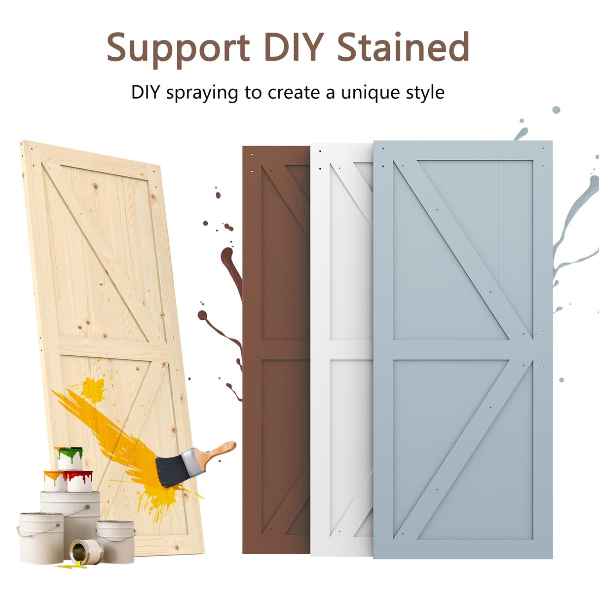 ROOMTEC 28in x 84in Sliding Barn Doors with 5ft Hardware Kit Included & Handle, DIY Unfinished Solid Pine Barn Doors with Barn Door Track Kit ROOMTEC