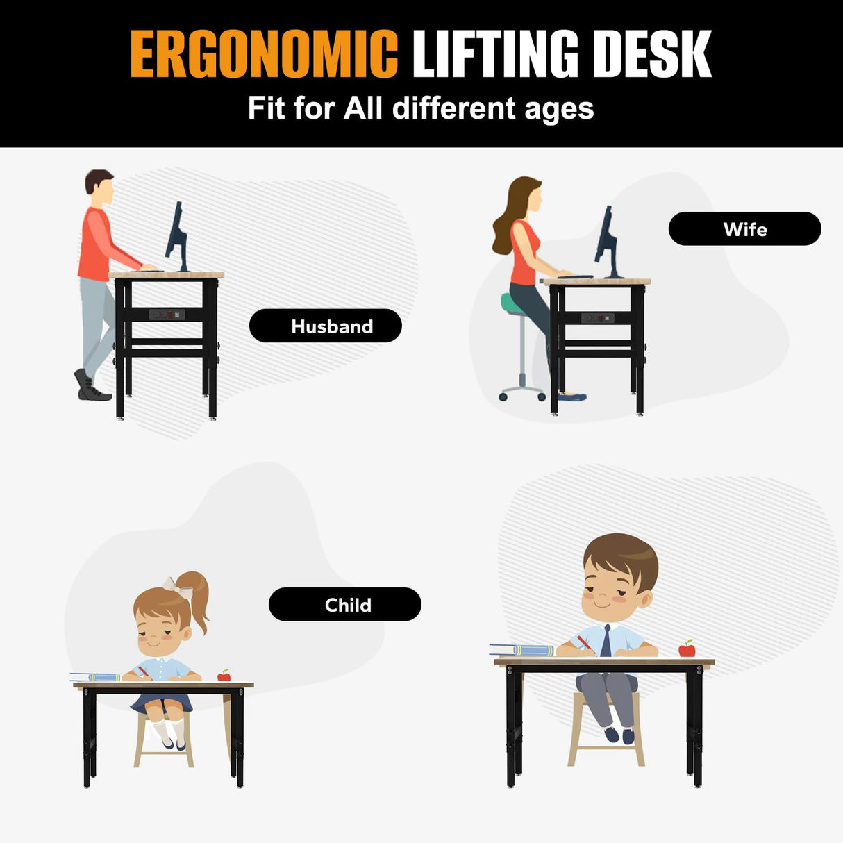47.5" Adjustable Workbench, Rubber Wood Top Workbench with Power Outlet, Portable Heavy-Duty Work Bench for Garage, Workshop, Office, Home - 2000 lbs Capacity BMJX US