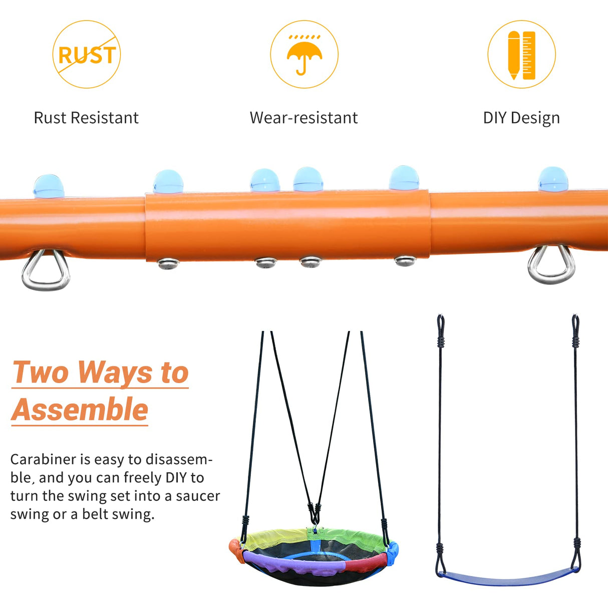 Lunafun Swing Set for Backyard with Trampoline 440lbs Swing Set with Heavy-Duty Metal A-Frame Outdoor Swing Set with 1 Saucer Swing Seat 1 Swings Seat & 1 Trampoline Lunafun