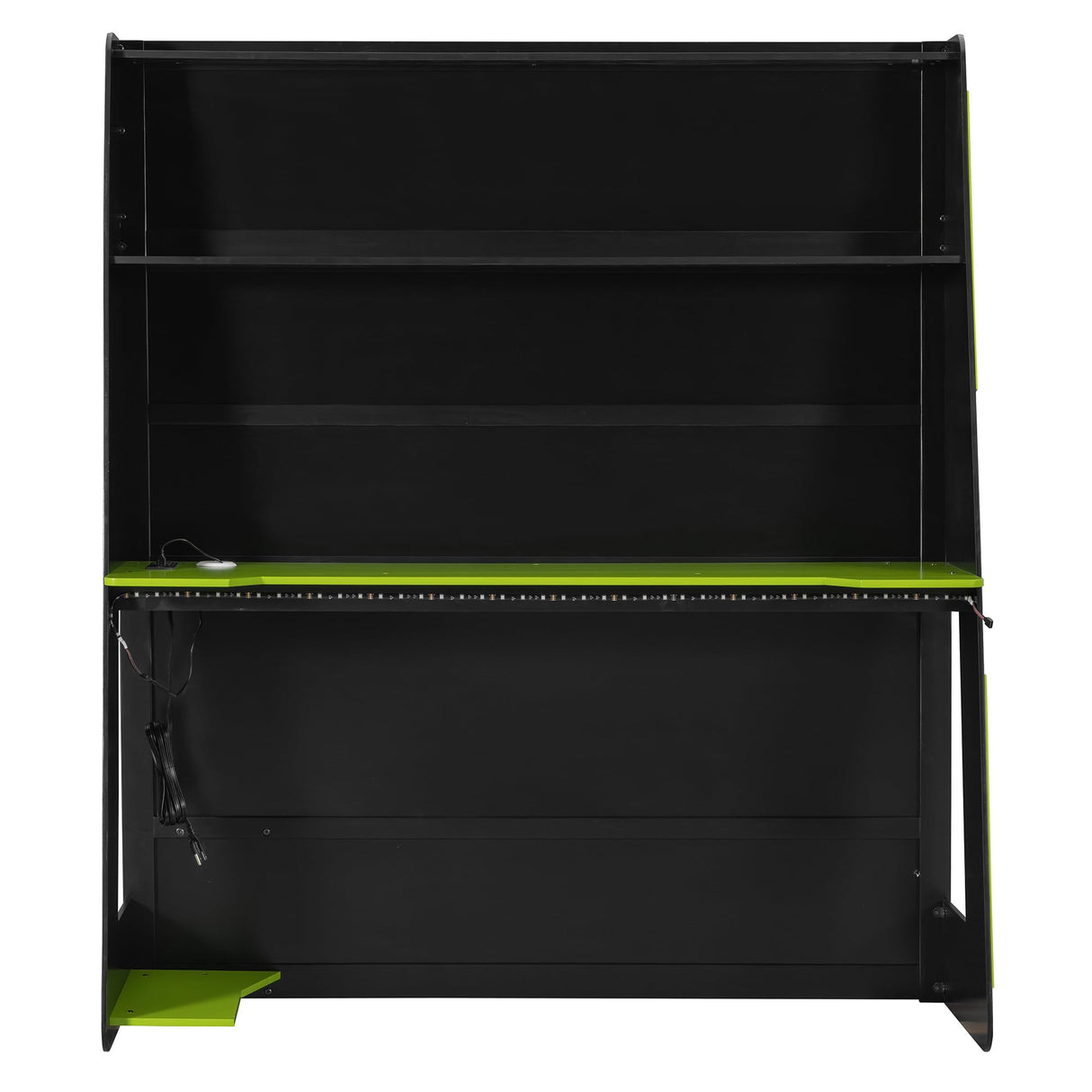 Bekeknlny Gaming Bed with RGB Lighting, Desk, Multi-Storage Shelves and LED, Esports Design for PC & Console Gamers, Full Size Wood Loft Bed for Kids Bedroom (Green/Game) Bekeknlny