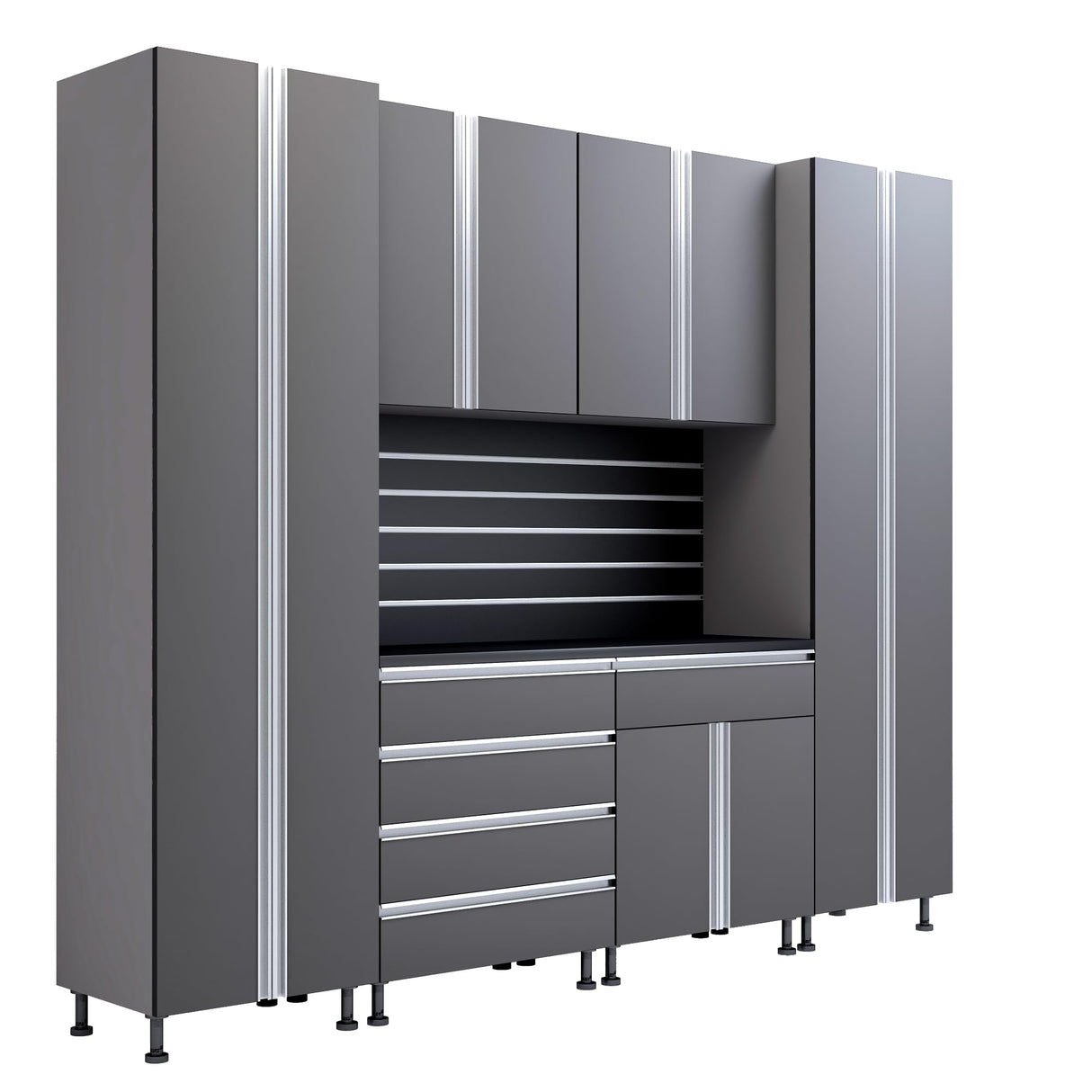 Premium Garage Cabinets 9' Storage Sets Solution with Adjustable Legs, Soft-Close Drawer & Door, Integrated Handles, Heavy Duty Plywood Box Construction, Tool and Equipment Organizer (Combo 9CS-012B) DOWNFORCE GARAGE CABINETS