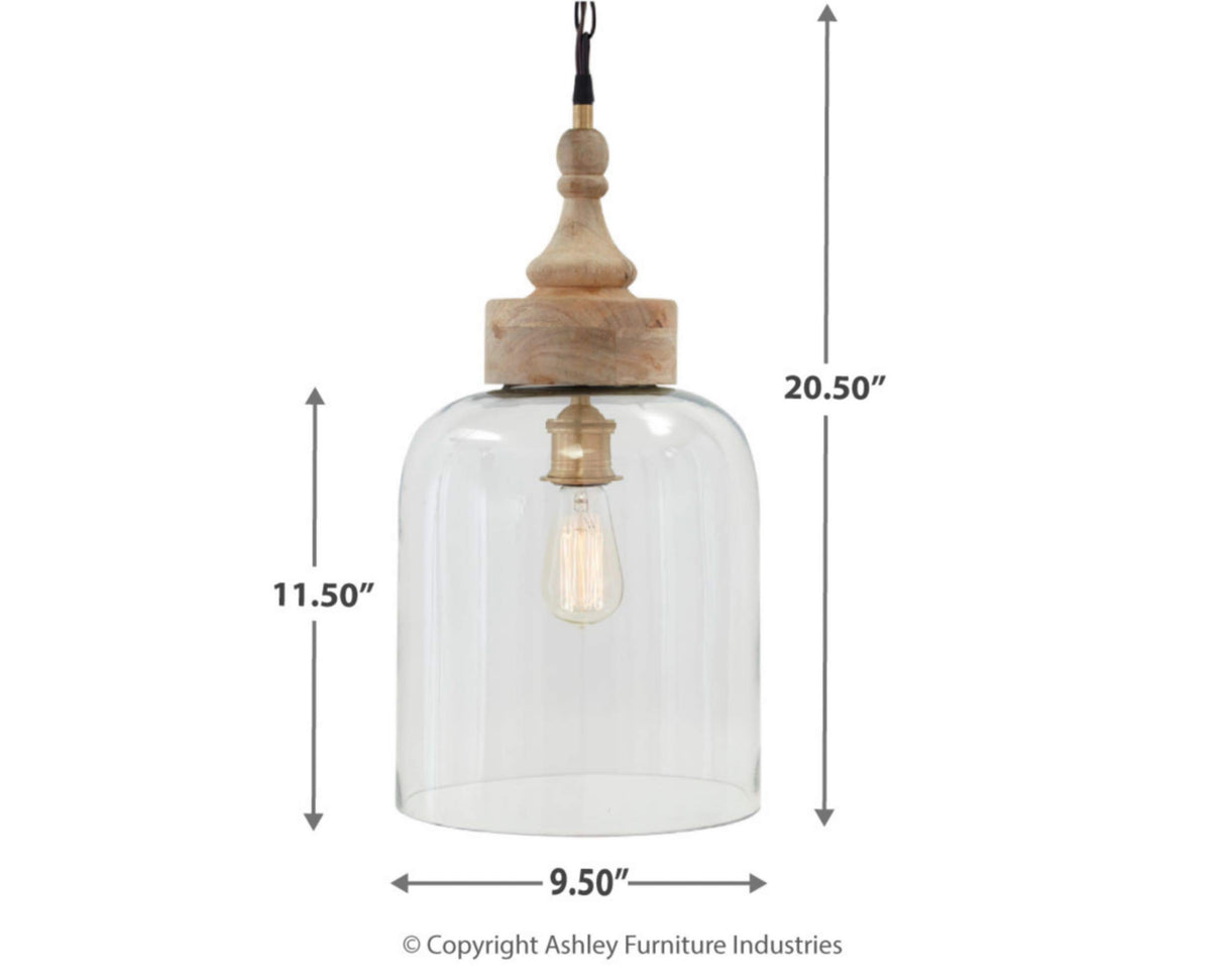 Signature Design by Ashley Faiz Rustic 20.5" Natural Wood & Glass Pendant Light, Brown & Clear Signature Design by Ashley