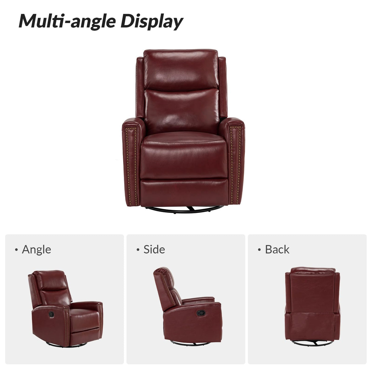 HULALA HOME Genuine Leather Swivel Rocker Recliner, Manual Glider Recliner Chair with Footrest & Adjustable Backrest, Modern Home Theater Lounge Sofa Armchair for Bedroom Living Room, Burgundy HULALA HOME