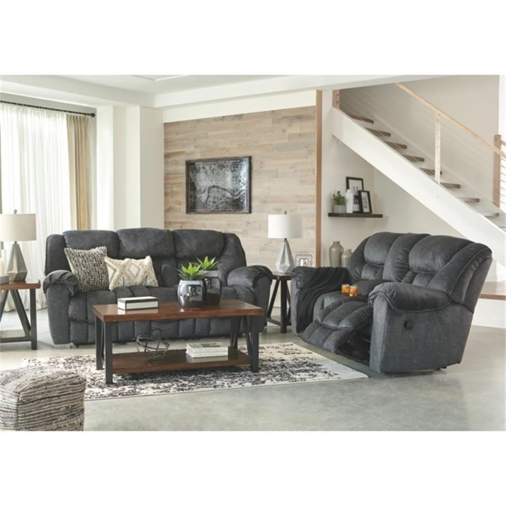 Signature Design by Ashley Capehorn Oversized Manual Pull Tab Reclining Loveseat with Center Console, Dark Gray Signature Design by Ashley