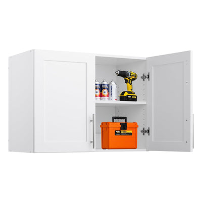 Prepac Elite 24" H Wall Cabinet with Panel Doors, White Storage Cabinet, Bathroom Cabinet, Pantry with 1 Adjustable Shelf 16.75" D x 32" W x 24" H, WSUR-1002-1