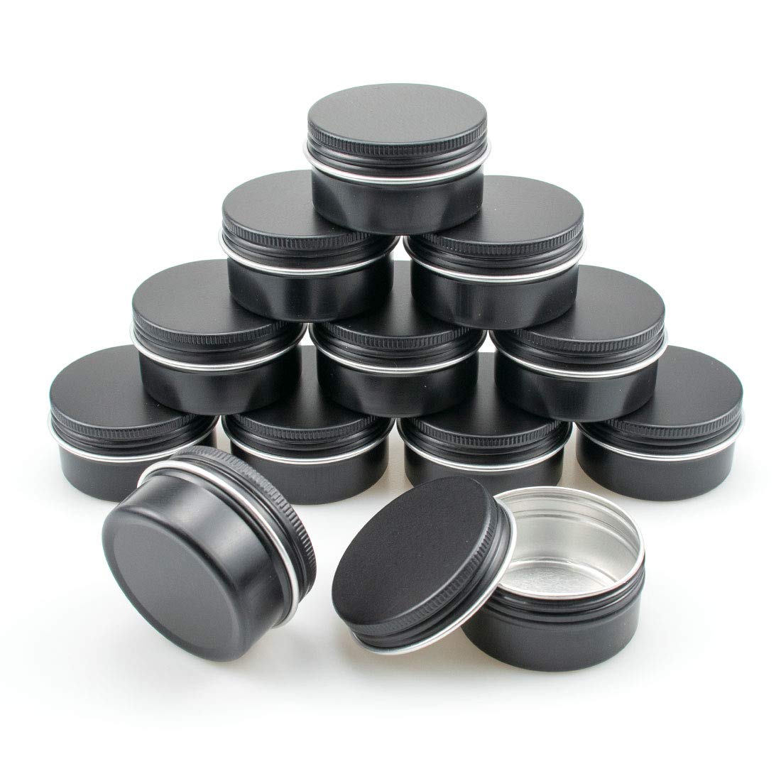 Foraineam 48 Pack 1 oz. Aluminum Round Lip Balm Tin Containers with Screw Lid - Metal Storage Travel Tins Matte Black Empty Tin Jars Foraineam