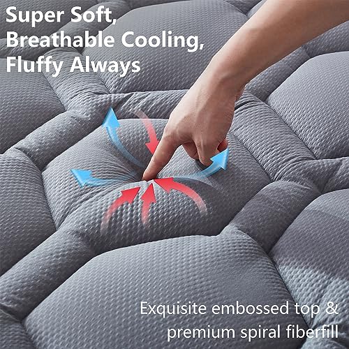 ELVEN HOME Twin Size Mattress Pad Waterproof, Pillow Top Cooling Twin Mattress Topper for Single Bed, Pee Proof Mattress Protector Cover Quilted Fitted with 8-21" Deep Pocket (39x75 inch, Grey) Elven Home