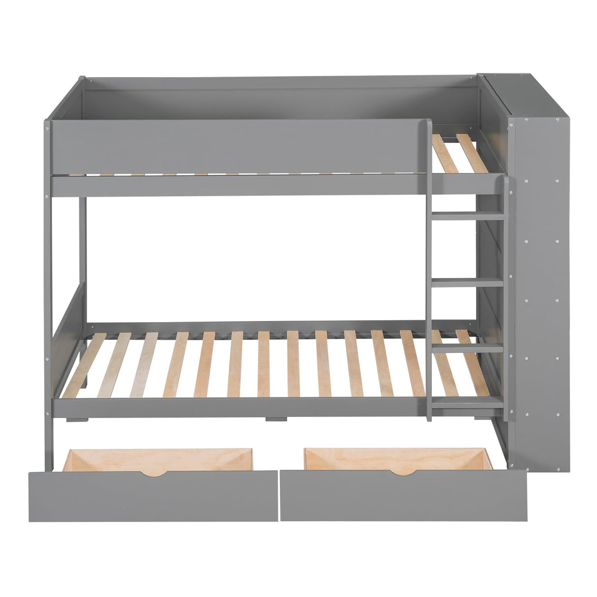 Harper & Bright Designs Twin Over Twin Bunk Bed with Storage, Wood Bunk Bed Frame with 2 Drawers and Multi-Layer Cabinet, Gray Harper & Bright Designs