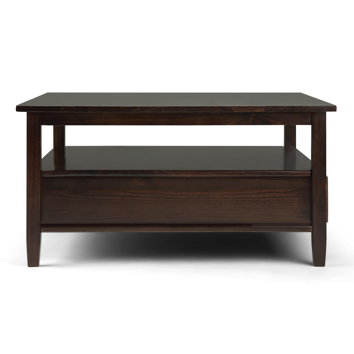 SIMPLIHOME Warm Shaker Square Coffee Table - 36 inch Wide Solid Wood Cocktail Table in Tobacco Brown, Transitional Living Room Table with Large Storage Drawer and Open Shelf for Sitting Area SIMPLIHOME