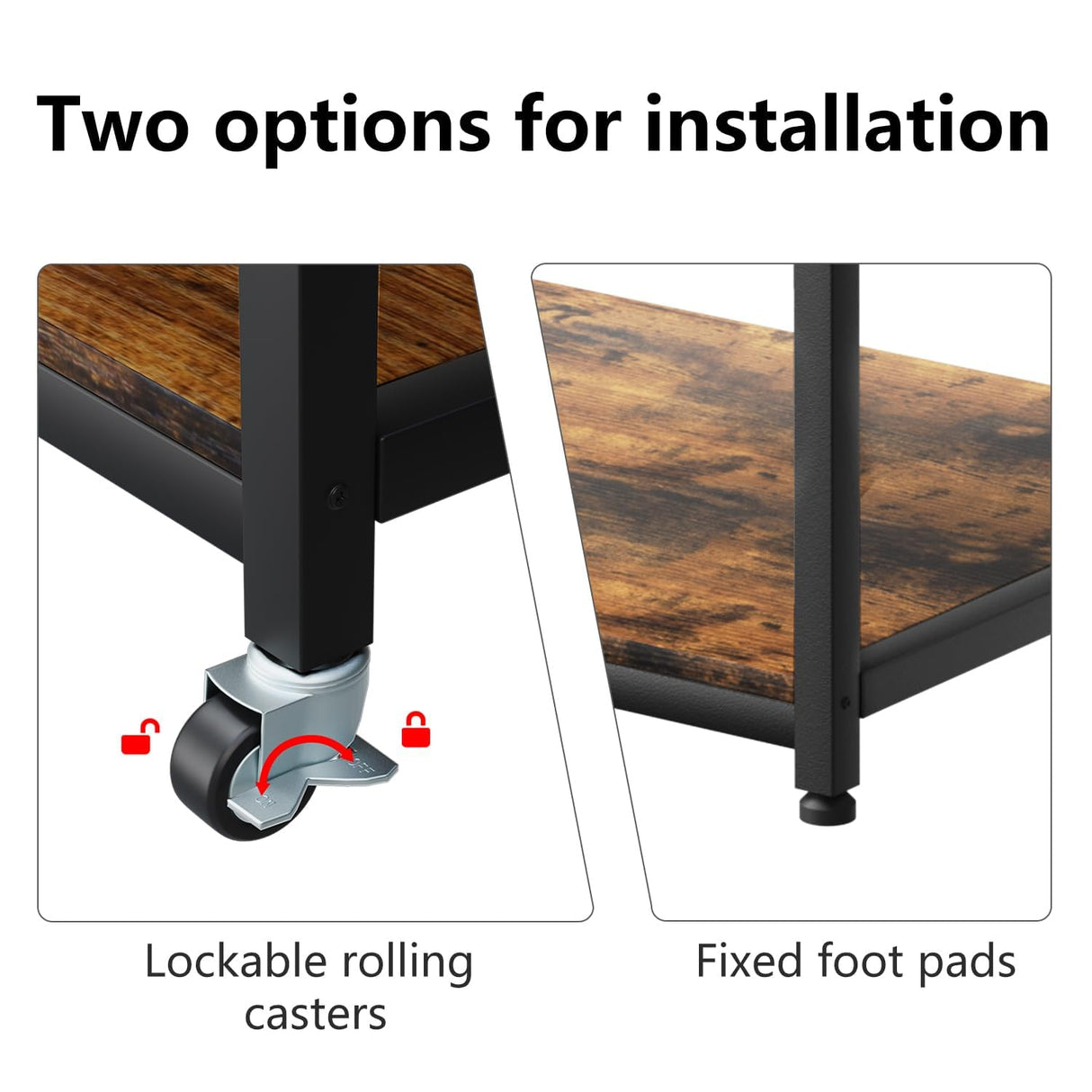 EasyCom 20''x15.7''Large Printer Stand-3 Tier Printer Table with Wheels- Printer Storage Cart- Rolling Printer Cart with Storage Shelf for Printer Scanner Fax Home Office Use- Rustic Brown EasyCom