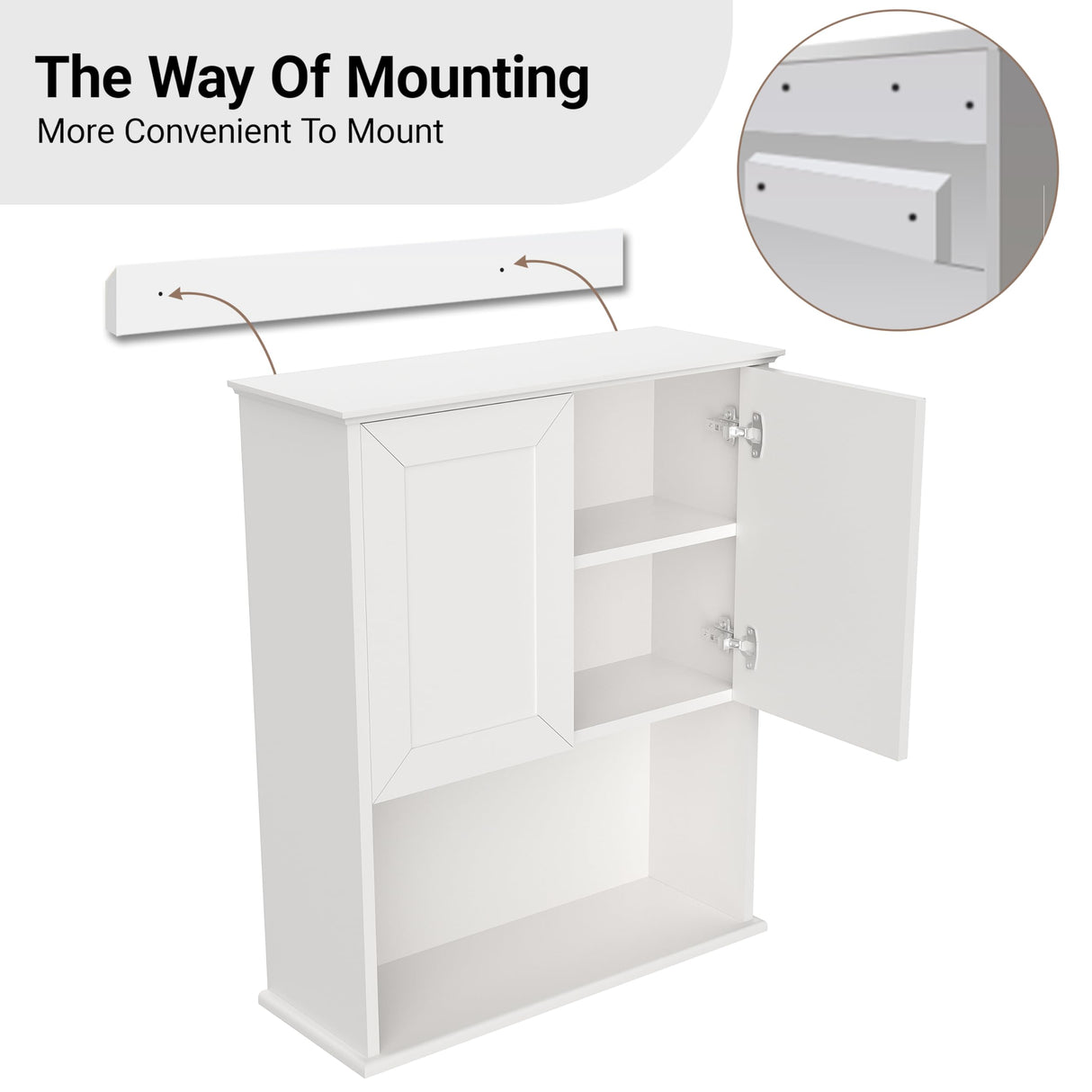 Bathroom Wall Cabinet Wooden with 2 Doors,Over the Toilet Storage Cabinet,Bathroom and Laundry Wall Mount Storage Medicine Cabinet with Open and Adjustable Shelf,Easy Assembly (Style A -1 PC, White) NewBeth