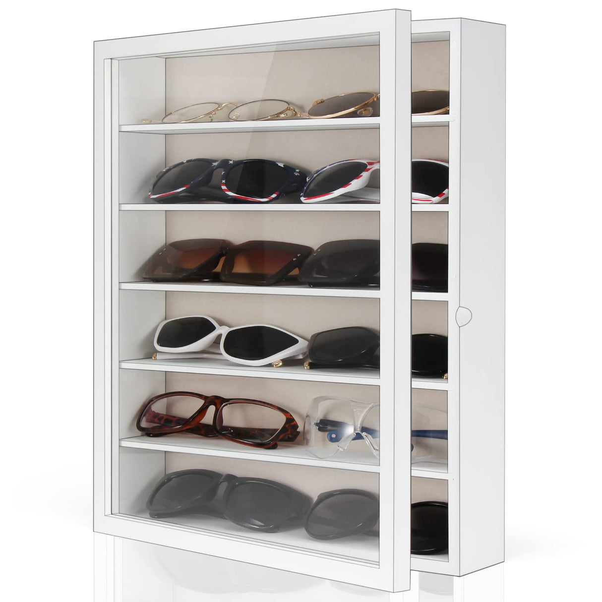 TJ.MOREE Sunglasses Organizer Storage Wall Mounted: 13 x 15.6 inches Eyewear Display Case Rustic Wood Eyeglasses Holder Large Glasses Storage Box,White TJ.MOREE