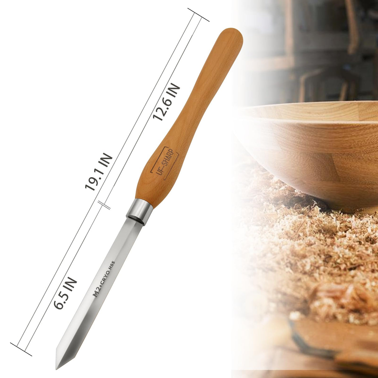 UF-SHARP Diamond Parting Tool for Wood Lathe 3/16 inch Thick, M2 Cryo HSS Wood Turning Tools with Beech Wood Handle UF-SHARP