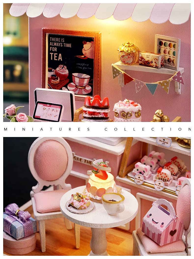 Kisoy Dollhouse Miniature with Furniture Kit, DIY 3D Wooden DIY House Kit with Dust Cover,Handmade Tiny House Toys for Teens Adults Gift(Sweet Talk) Kisoy