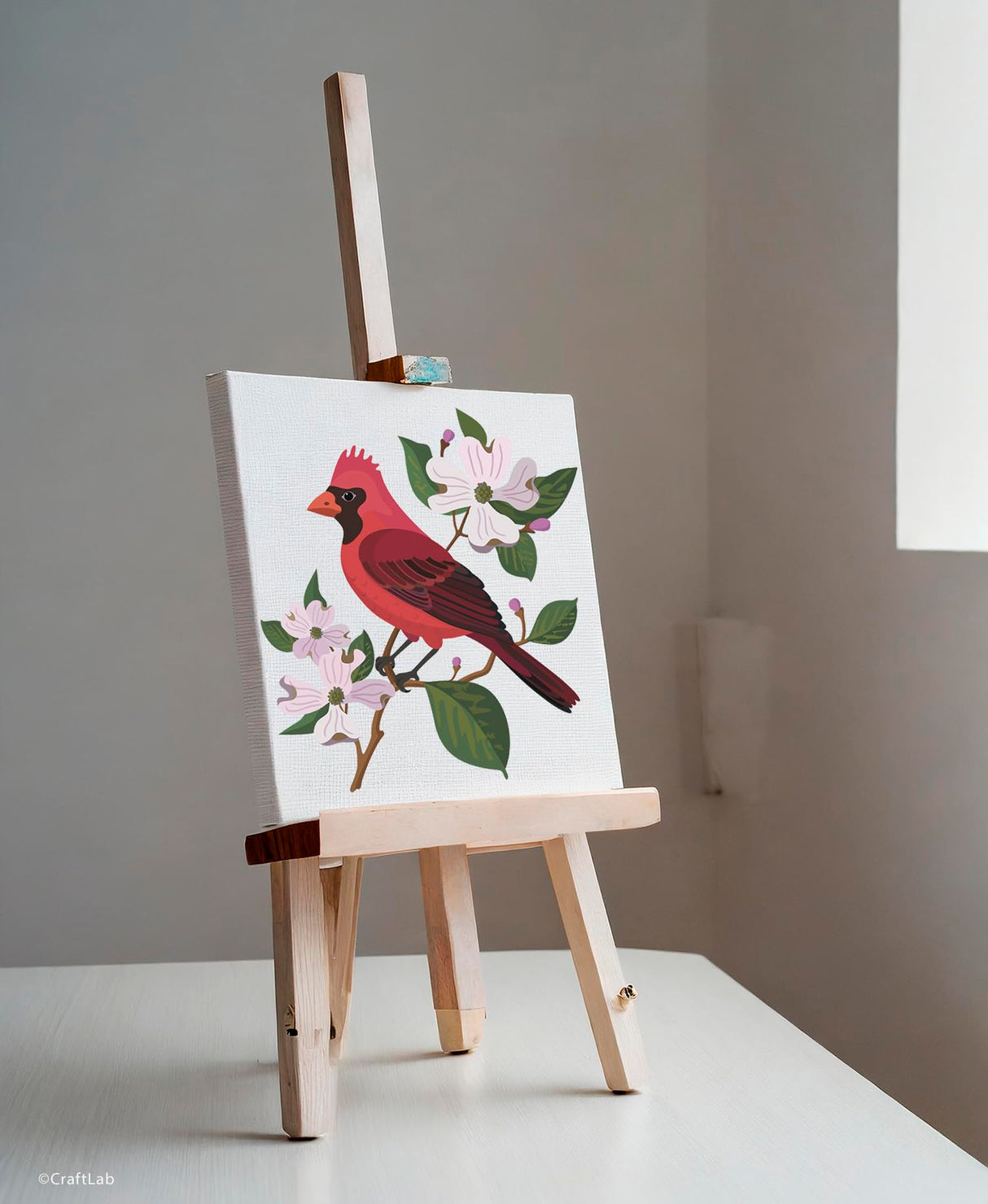 CraftLab Wild Birds Paint by Numbers Kit for Adults Teens Beginners, DIY Painting Accessories, Brushes Acrylic Paints, Stretched Canvas 10 x 12 inch Gift (Cardinal & Dogwood) CraftLab