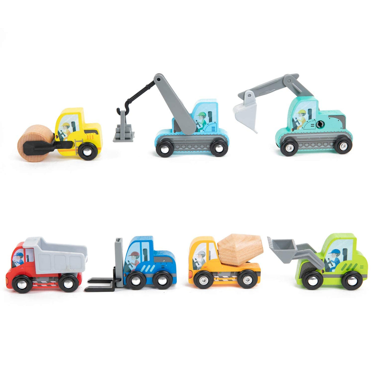 UMU Construction Toy Cars 7 PCS Wooden Kids Mini Vehicles for Toddlers, Compatible to Thomas Train Toys Railway and Major Brands, Best for 3 to 5 Year Old Boys and Girls UMU