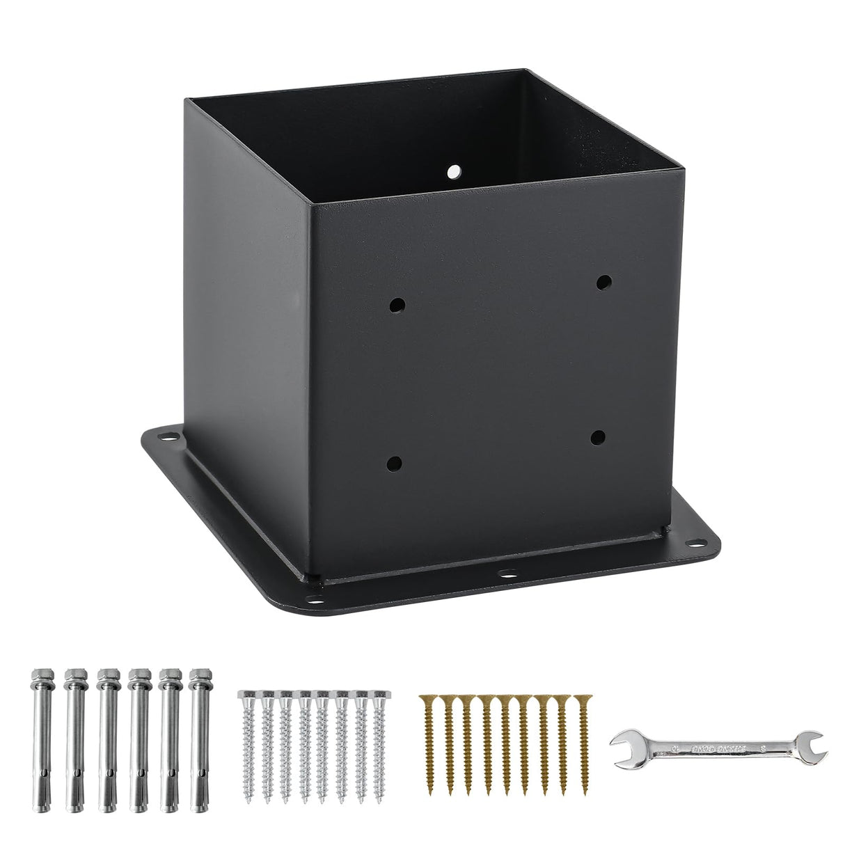 AXWHYS 6x6 Post Base 4 Pcs, (Inner Size 5.6x5.6) Post Anchors, 13GA Thick Solid Steel & Black Powder Coated,Deck Post Brackets Support Deck Base Plate Pergola Brackets Fence Kit AXWHYS