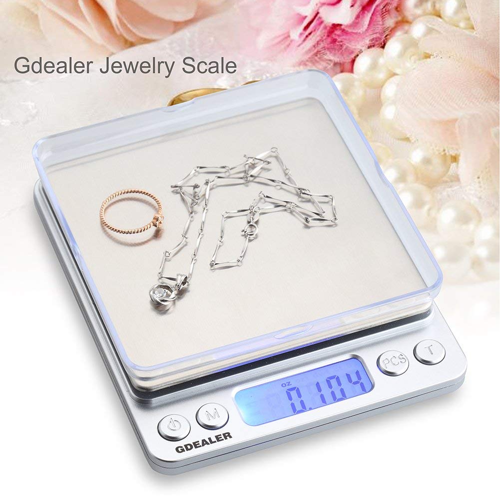GDEALER Food Scale, 0.001oz/0.01g Precise Digital Kitchen Scale Gram Scales Weight Food Coffee Scale Digital Scales for Cooking Baking Stainless Steel Back-lit LCD Display Pocket Small Scale, Silver GDEALER