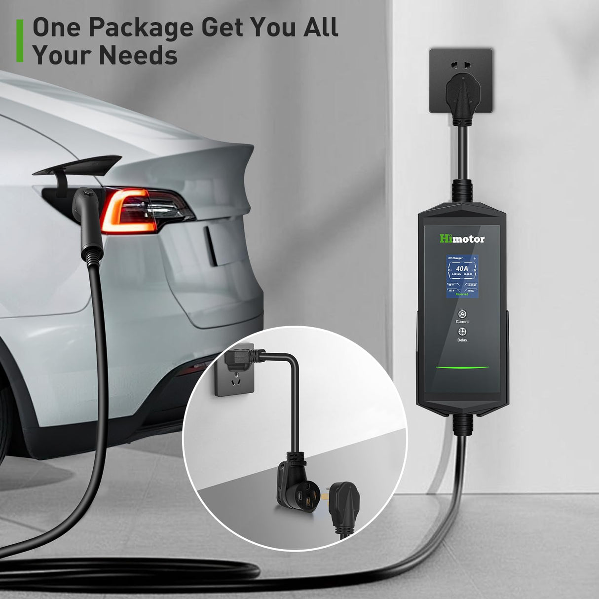 Himotor EV Charger Level 2, 16-40A 110-240V, Include J1772 to Tesla Adapter, Tesla Charger, with 26ft Charge Cable and NEMA 14-50 Plug, with Function of Adjustable Current and Reserve Charging Time HIMOTOR