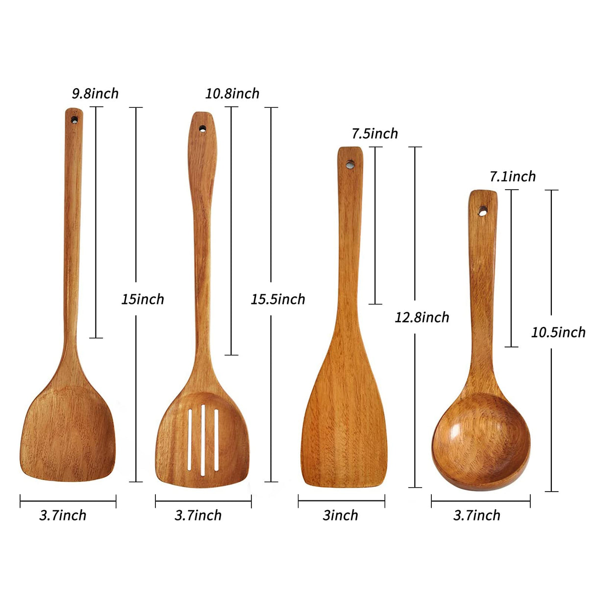 Wooden Spatula,Slotted Turner,Soup Ladle,Long Handle Utensils Set,Handmade for Kitchen Cookware (Wooden Utensil 4 Sets) FJNATINH