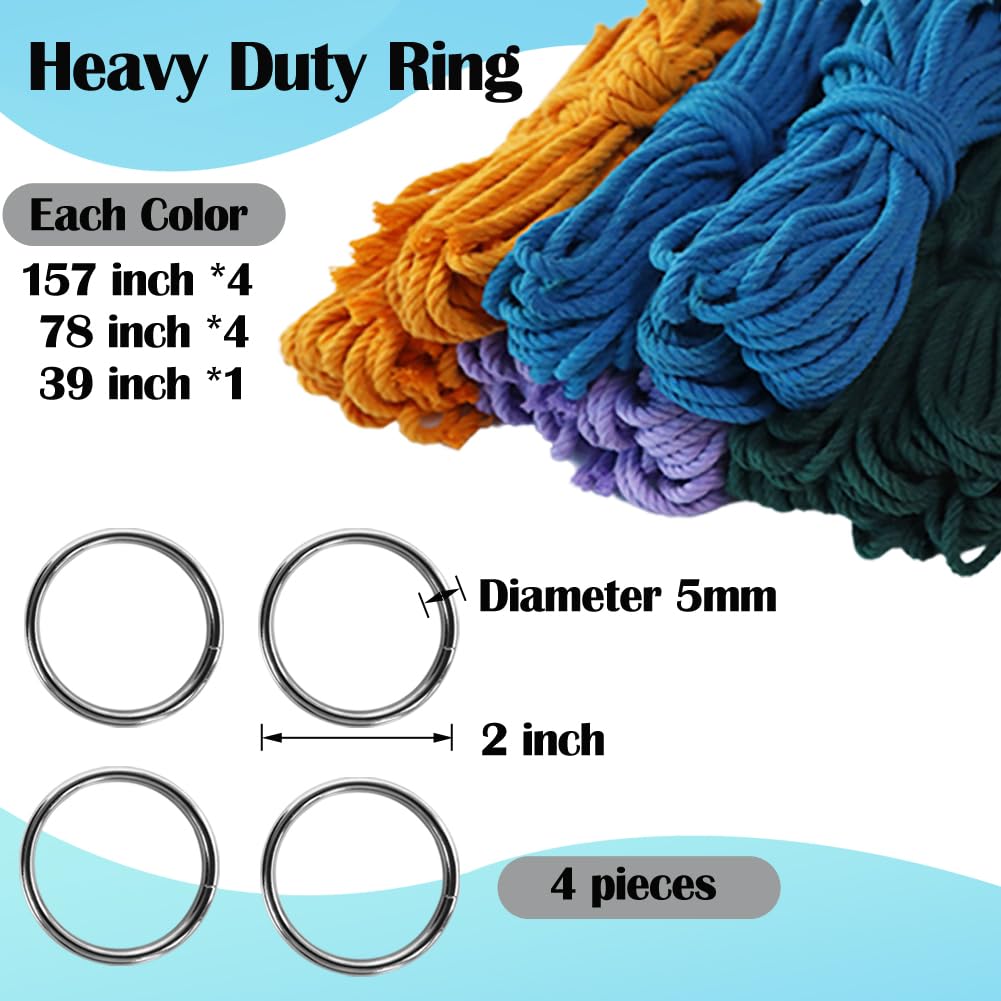 Ewparts Macrame Plant Hanger Kit with Instruction Book Tutorials Metal Rings 4mm Macrame Cord Green/Purple/Orange/Blue Pre-Cutted for Making 4 Macrame Plant Hangers Macrame Kit for Adults Beginners Ewparts