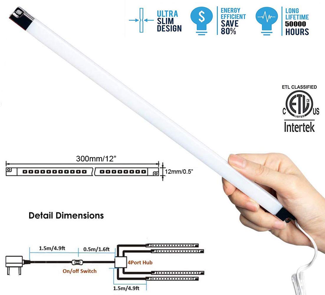 Cefrank Under Cabinet Lighting Bookshelf Light Bar - UL-Listed - Low Profile - Energy Saving - Cool to Touch - Soft Warm White Cefrank