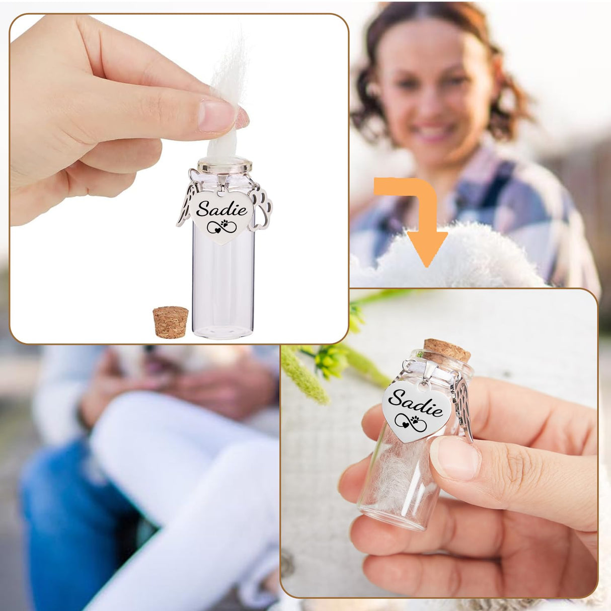 Signifyule Personalized Pet Memorial Bottle for Pet Hair,Keepsake for Dog Hair with Heart Shape Custom Pet Name Glass,Pet Fur Memorial Fur,Pet Loss Memory Signifyule