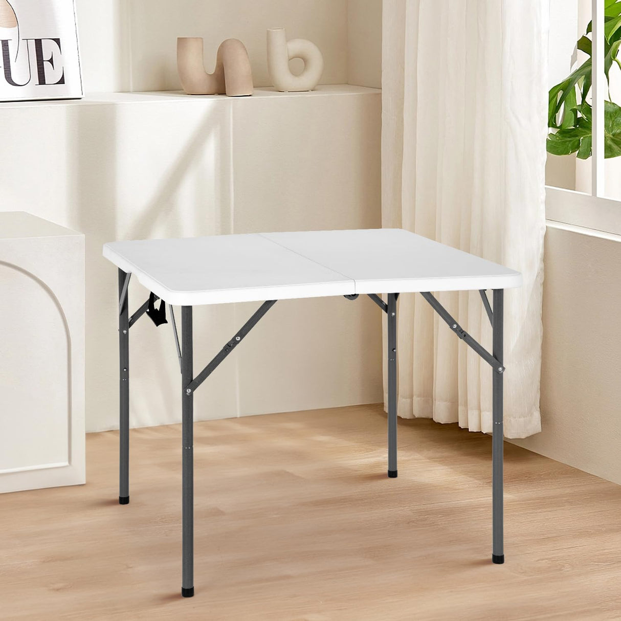 34" Square Plastic Folding Card Table, Portable Outdoor Dining Table with Collapsible Legs and Carrying Handle,Plastic Tables for Camping,Picnic, Office, Party, White PayLessHere