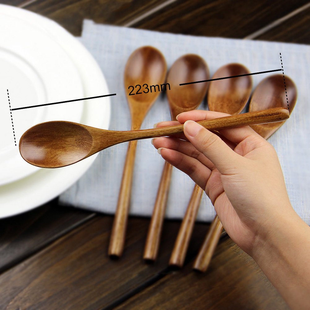 AOOSY Spoons, Wooden Spoons for Eating, 6 Pieces Japanese Natural Plant Ellipse Wooden Ladle Spoon Set for Cooking Mixing Stirring Honey Tea Soda Dessert Coconut Bowl Nonstick Pots Kitchen AOOSY