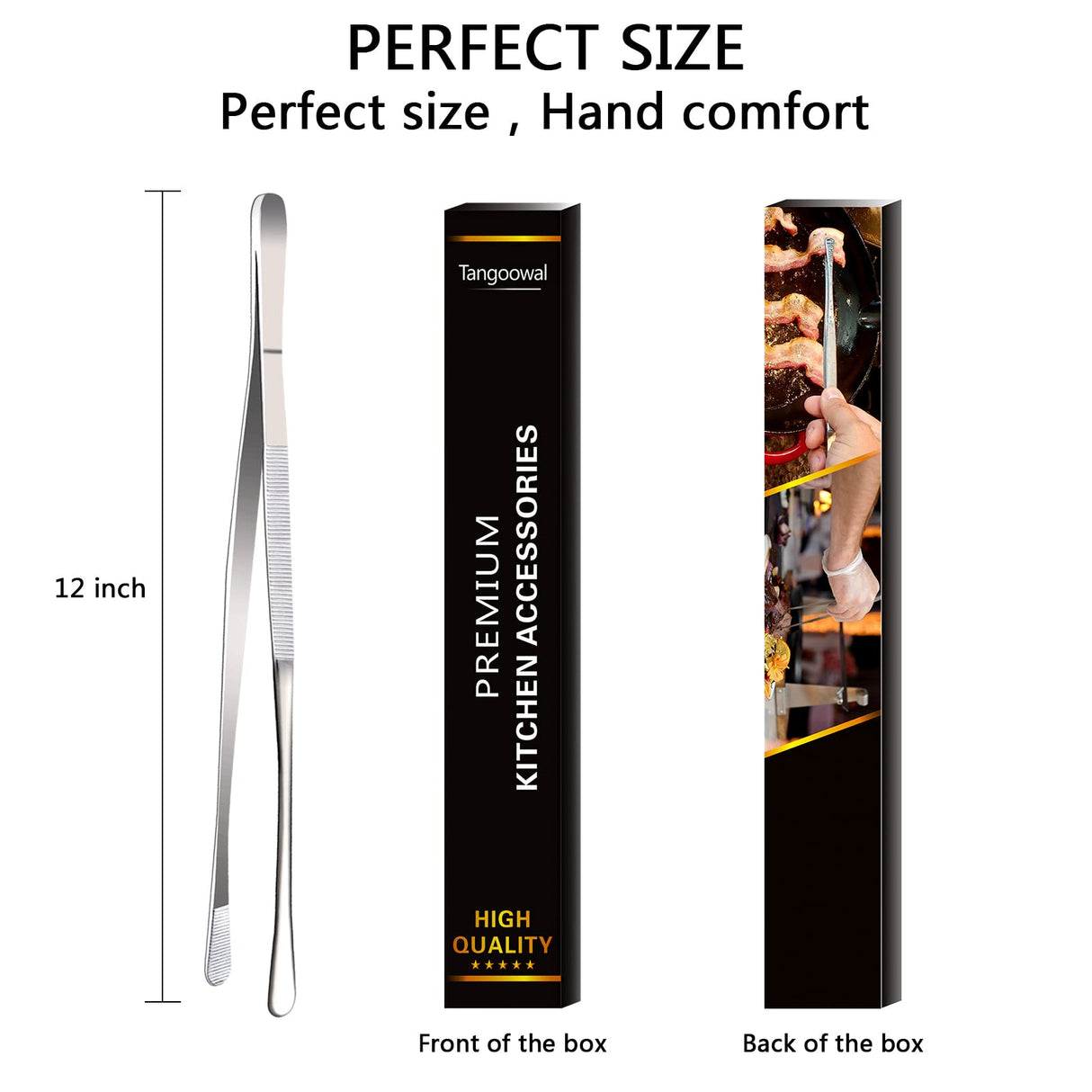 Tangoowal 12-Inch Professional Kitchen & Cooking Tweezers Tongs - Stainless Steel Long Tweezer Tongs - BBQ,Plating,Multi-use Tangoowal