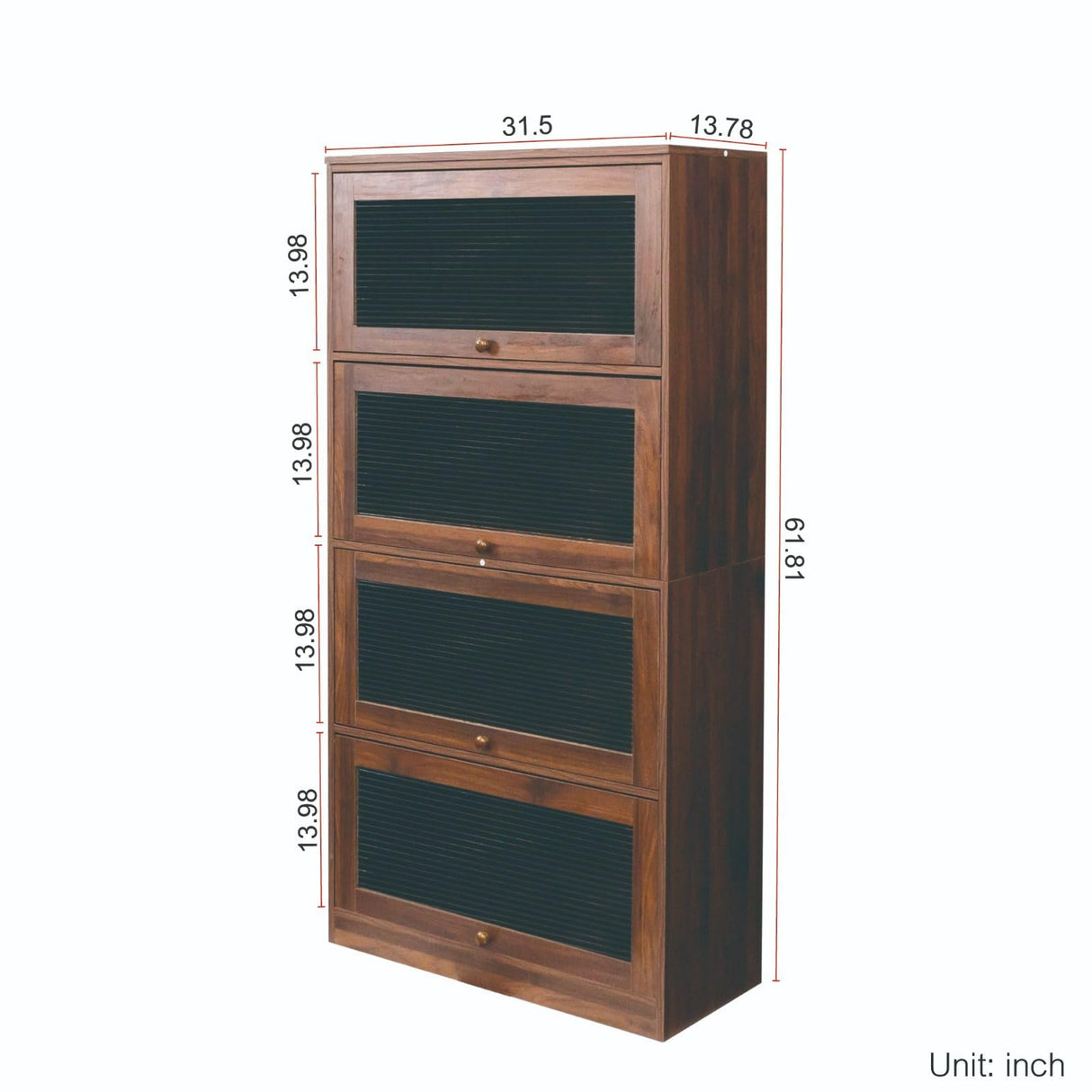 FRITHJILL 4-Tier Bookcase with Flip-Up Glass Doors, Modern Storage Cabinet for Home Office, Multi-Purpose Display Shelving Unit, Ideal for Living Room, Study, or Entryway, Walnut FRITHJILL