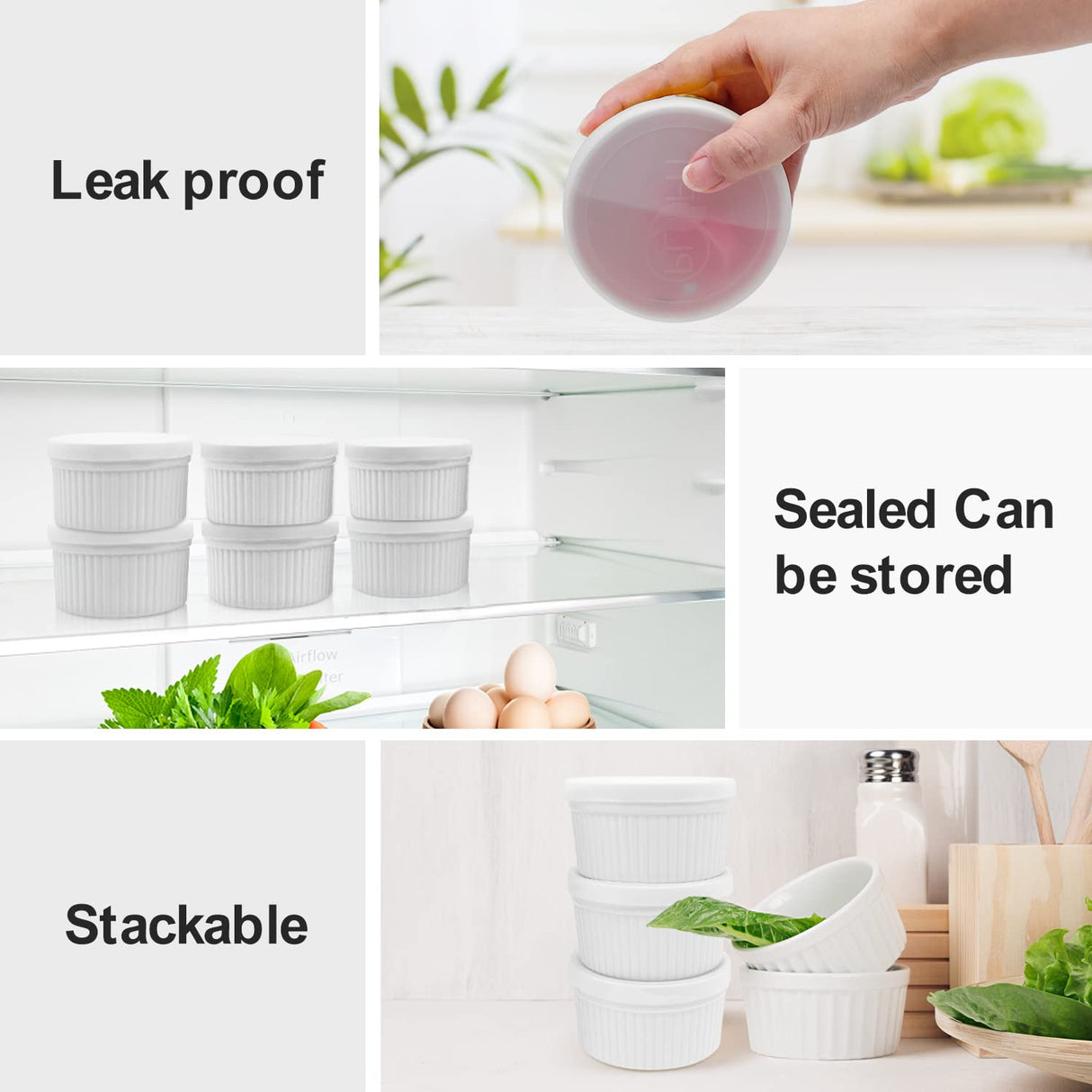 Ramekins Set with 6 Silicone Lids, Mothers Day Gifts Creme Brulee Making Set, Set of 6 Porcelain Ramekins, Oven Safe Covered Bowls & Soufflé Ramiken PLSFIT