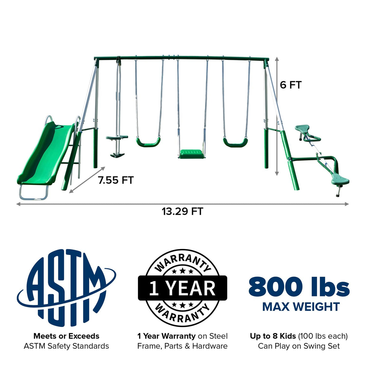 Sportspower Park Ridge Metal Swing Set: 2 Swings/Standing Swing, 2 Person Roman Glider Swing, Teeter Totter and 5' Wavy Slide, EXCEEDS ASTM Safety Standards *Bonus 4pc Anchor Kit* Sportspower