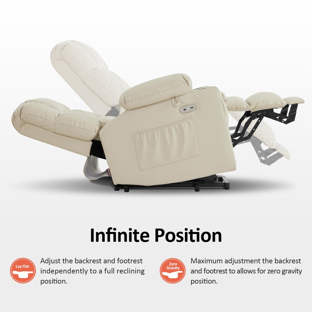 MCombo Dual Motor Small Power Lift Recliner Chair for Elderly, Lay Flat Lift Chair with Heat and Massage, Petite Lift Chair, Cup Holders, Faux Leather 7893 (Cream White, Small) MCombo