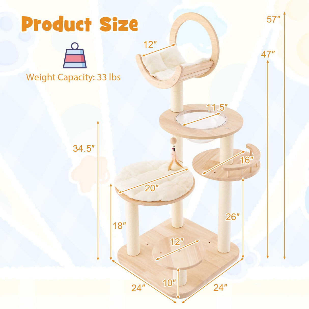 Tangkula Solid Wood Cat Tree, 4-in-1 Building Block Large Cat Tower with Space Capsule Nest, Sisal Scratching Posts, Padded Platform, Hanging Toy, Cat Tree Tower with 4 Transformations for Indoor Cats Tangkula