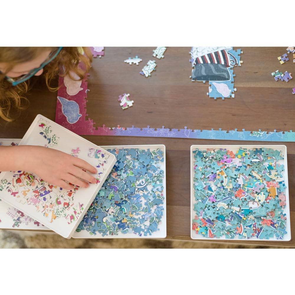 PUZZLE EZ 8 Puzzle Sorting Trays with Lid 8" x 8" with Mover Card Hold Up to 1000 Pieces Space Saver Gift for Puzzle Lover PUZZLE EZ