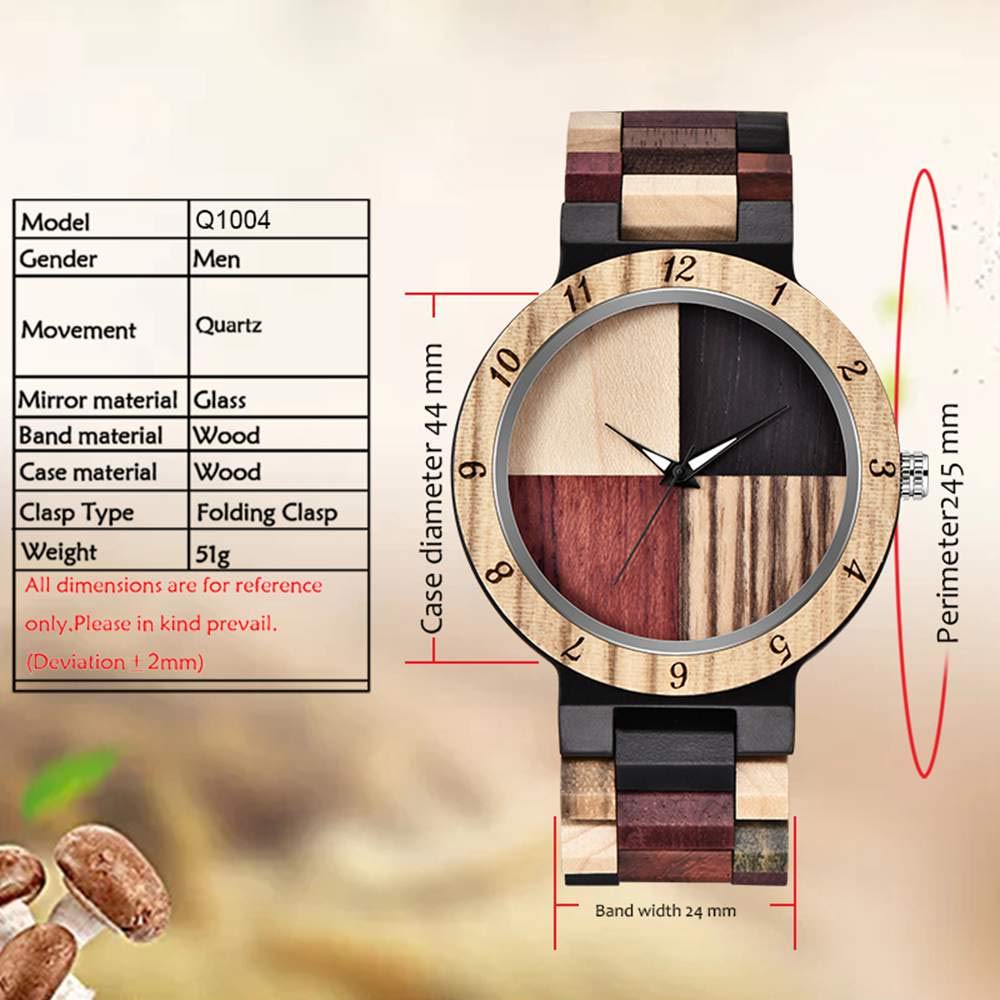 Inverted Geometric Wood Watch Creative Quartz Watch for Men Hand-Made Wooden Watches Dentily
